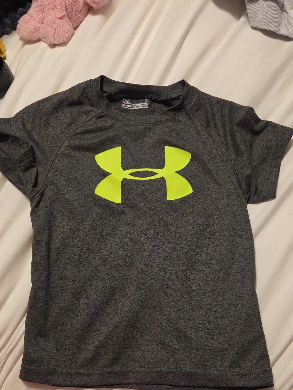 Under Armour Boys' Charcoal Heather Short Sleeve Tee with Neon Yellow Logo